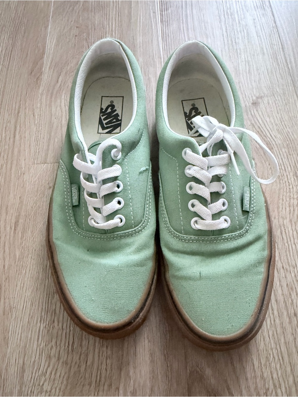 Vans Low-Top Canvas Sneakers in Mint Green with Gum Sole